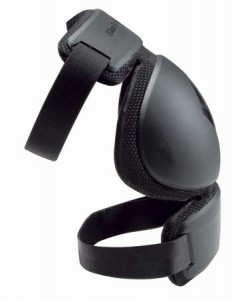 Black Diamond's Telekneesis knee pads. Reliable, secure strapping and hard shell protection above and below the knee.