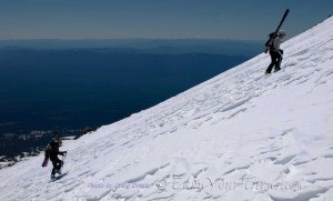 From 10k to 13k the Hotune was wind hammered sastrugi and refrozen mush. Yuck. Mt. Lassen in the background.