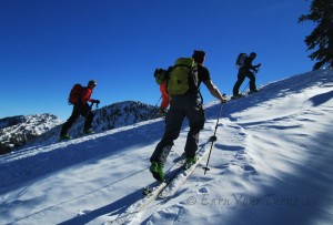 Hoji hikes along a ridge enroute to Alta from Solitude. 