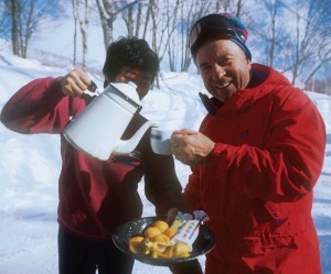 Yvon shows how to hydrate the right way - before the climb. 