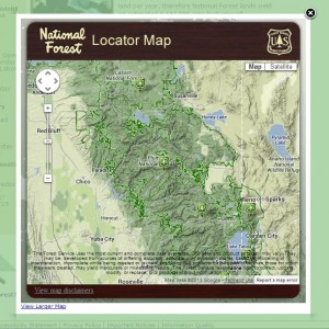 USFS interactive map showing forest area boundaries.