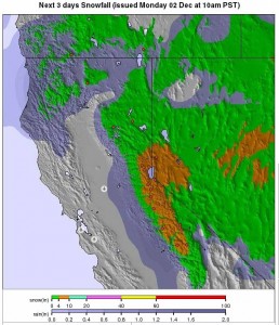 A nice break in the weather scheduled for Dec. 3rd in the northern Sierra Nevada.