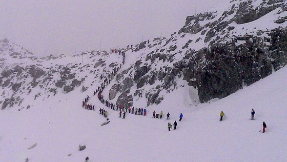 Snow prospectors drawn toward untold riches in the Great Powder Rush of 2014. Photo: whitehonky