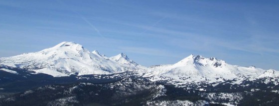 Backcountry skiing options near Bend, Oregon - South, Middle, and North Sisters and Broken Top on the right.