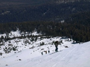 Breaking out of the trees and moving up the NE side of Lassen.