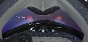 The fan pulls air across the inner lens, preventing fogging inside your goggles. 