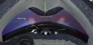 The fan pulls air across the inner lens, preventing fogging inside your goggles. 