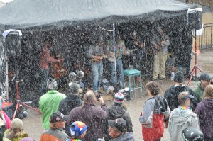 The band promised to play; rain, snow or shine. 