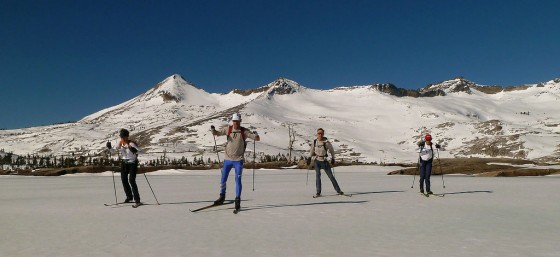 Skating across Aloha Lake, Desolation Wilderness, California