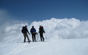 Reviewing options as a group on the Sierra High Route.