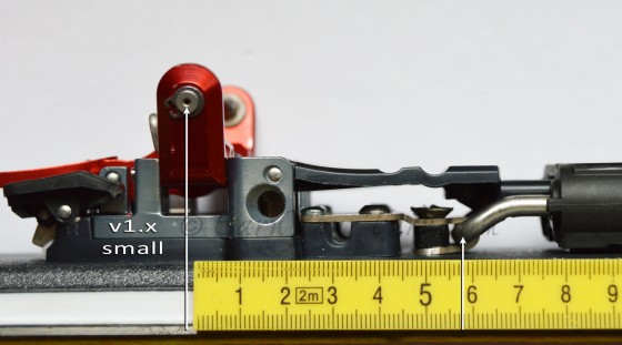 Position of the tele tension vector for v1.x is approx. 60mm behind pin-line.