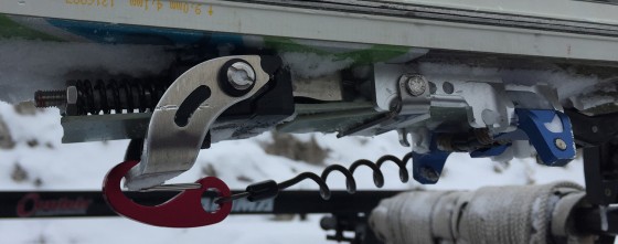 Lynx reclines on the rack after a day of great skiing at Loveland, CO